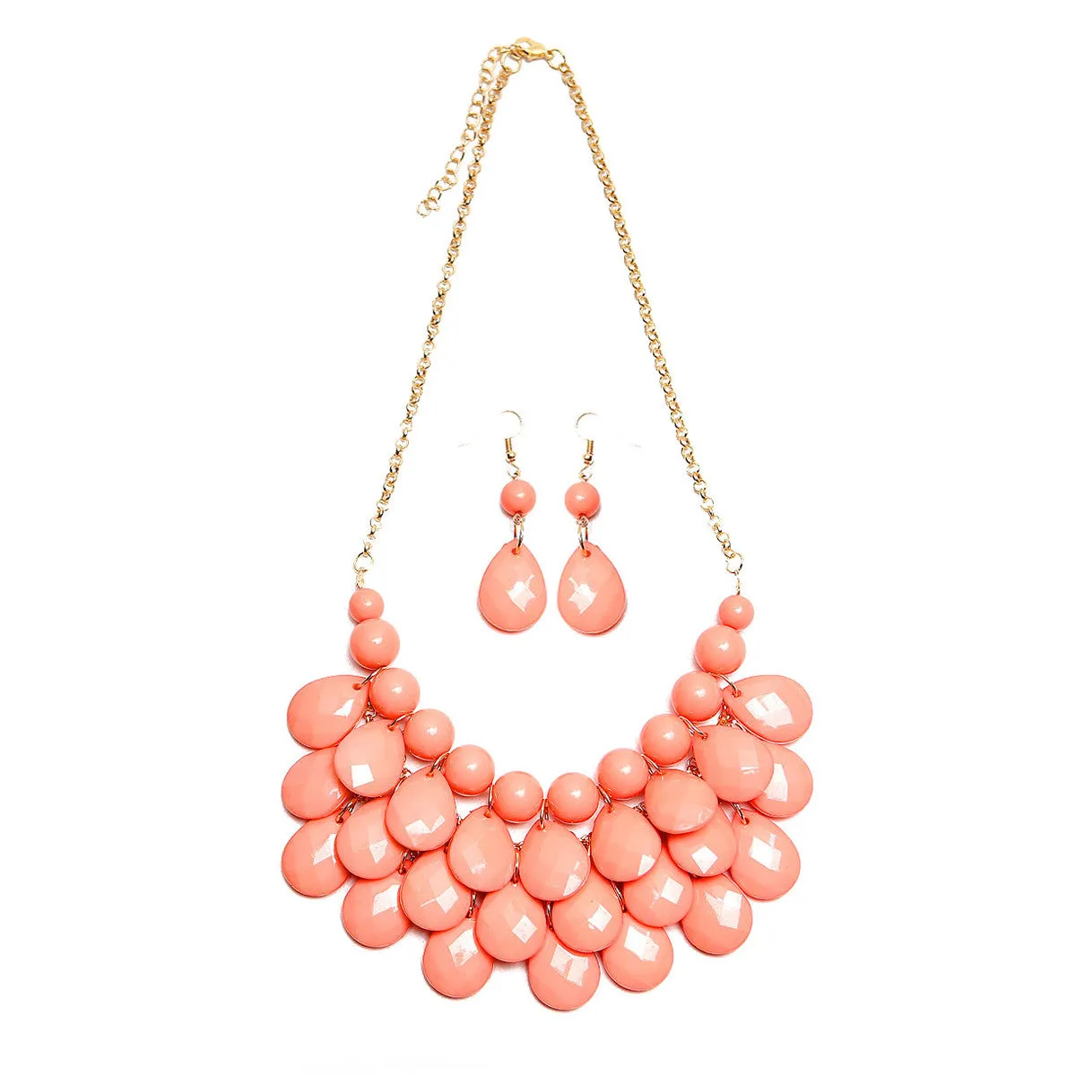 HDN1212 - TEARDROP BUBBLE BIB NECKLACE AND EARRING SET