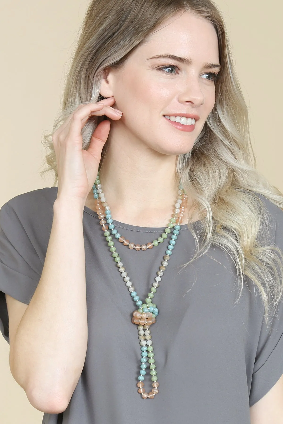 HDN2496 - MULTI TONE GLASS BEADS NECKLACE