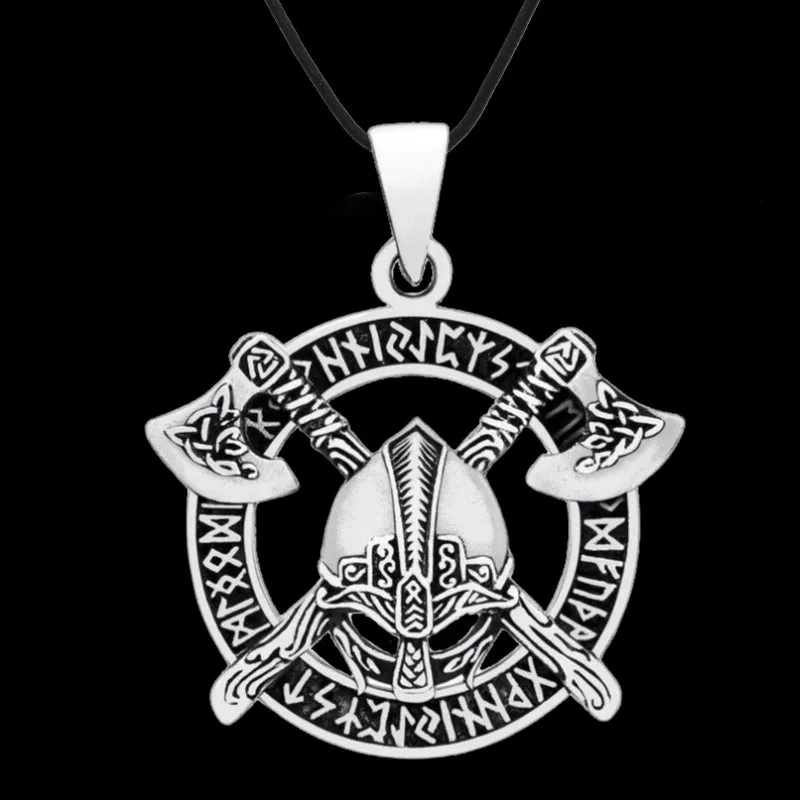 Helmet and Axes with Runes 925 STERLING SILVER PENDANT