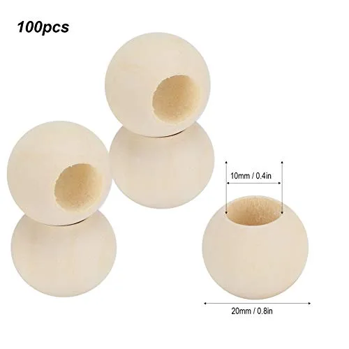 HERCHR 100Pcs Wooden Beads, Round Hole Unfinished Wood Beads for Crafts, Jewelry Making, DIY Crafting 20mm
