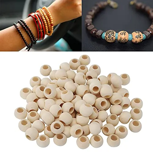 HERCHR 100Pcs Wooden Beads, Round Hole Unfinished Wood Beads for Crafts, Jewelry Making, DIY Crafting 20mm