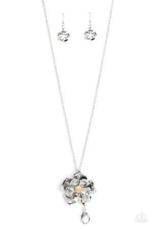 Homegrown Glamour - Silver - Flower Paparazzi Lanyard Necklace