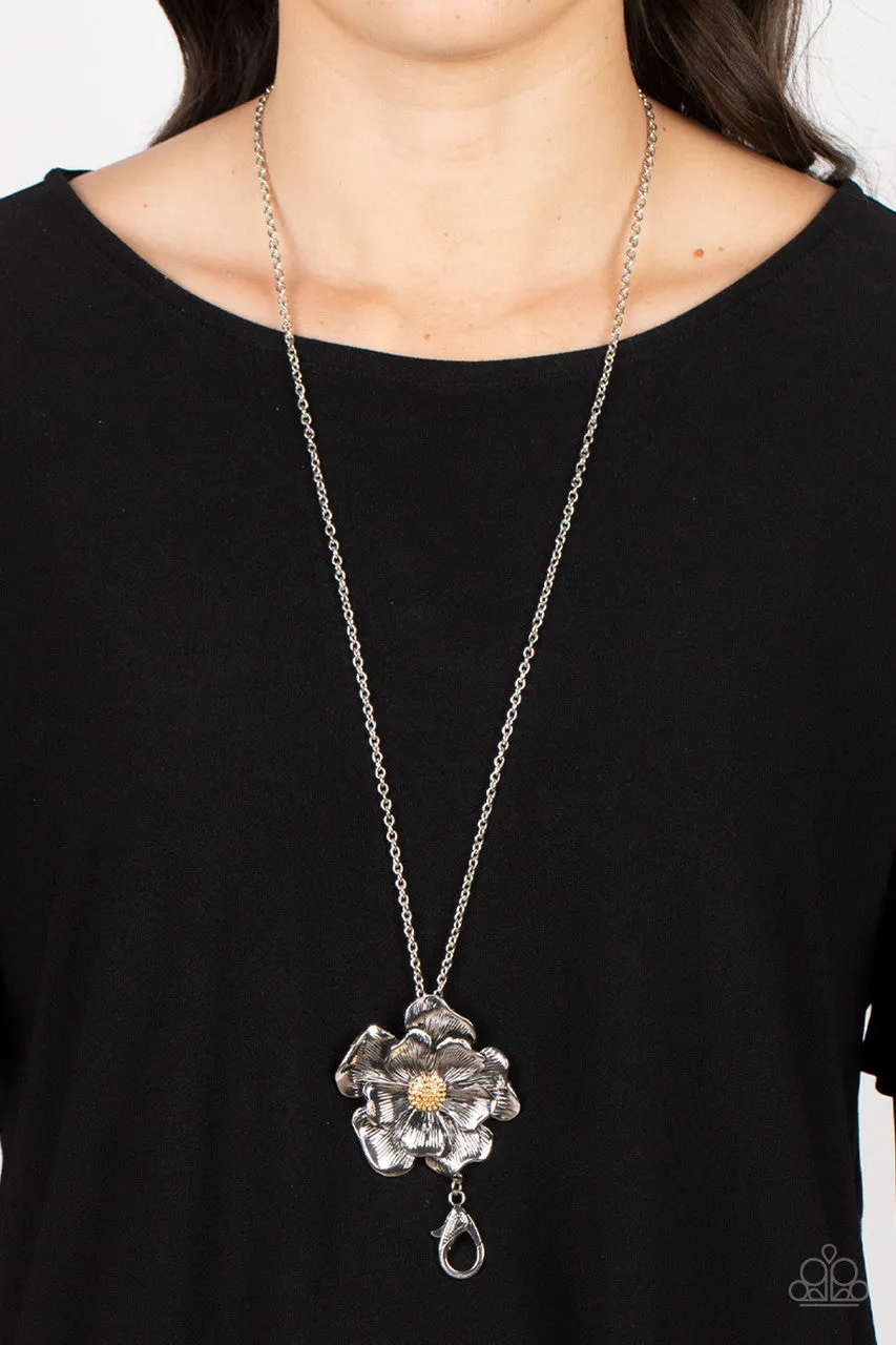 Homegrown Glamour - Silver - Flower Paparazzi Lanyard Necklace
