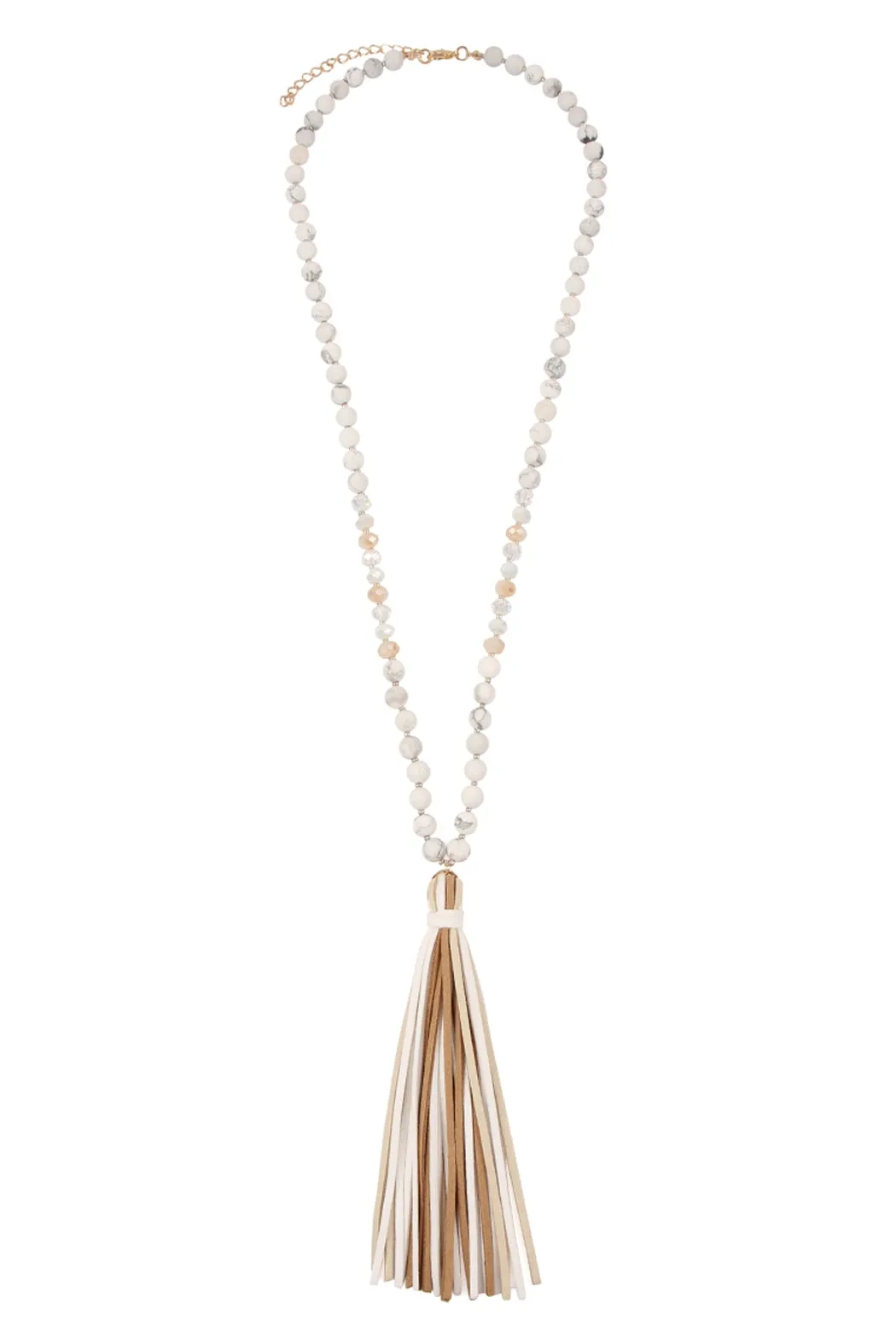 Howlite White Colorful Natural Stone and Glass Beads with Tassel Necklace - Pack of 6