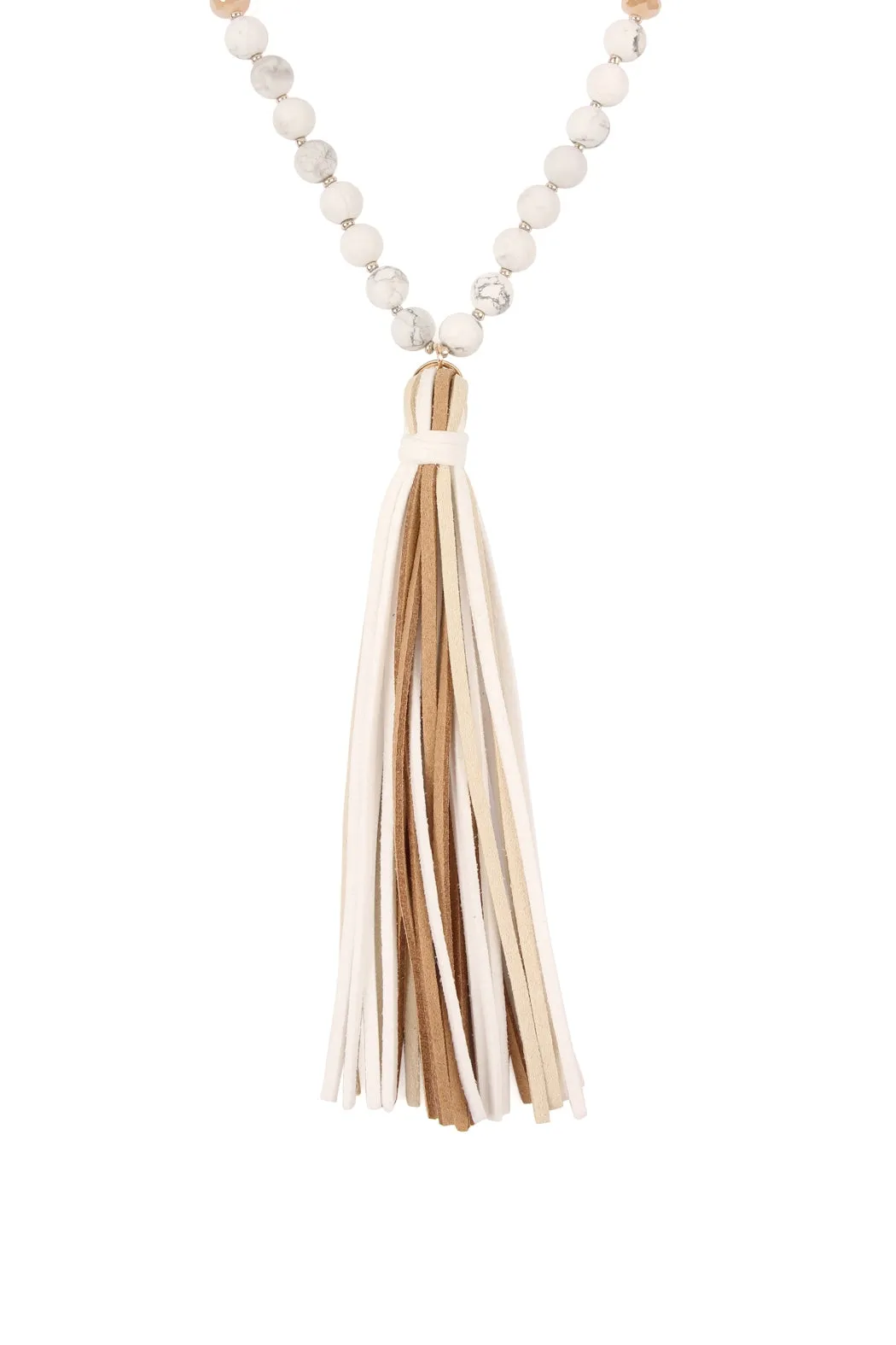 Howlite White Colorful Natural Stone and Glass Beads with Tassel Necklace - Pack of 6