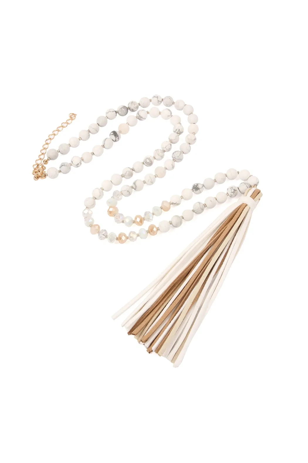 Howlite White Colorful Natural Stone and Glass Beads with Tassel Necklace - Pack of 6