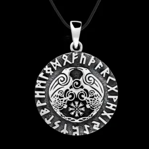 Huginn and Muninn Raven Helm of Awe Runes  925 STERLING SILVER PENDANT