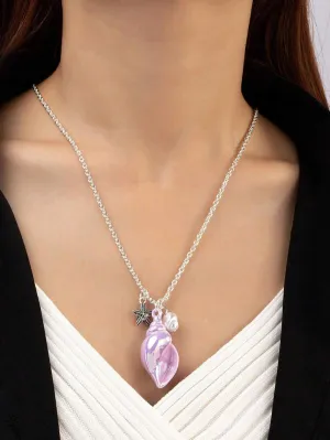 Iridescent Purple Seashell & Starfish Pendant Necklace