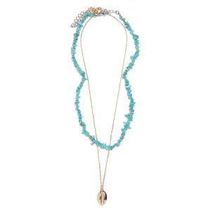 Irregular Turquoise Shell Pendant Double Clavicle Chain