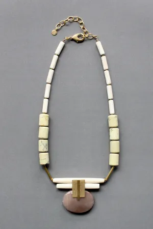 ISL217 Yellow turquoise and moonstone Artdeco necklace