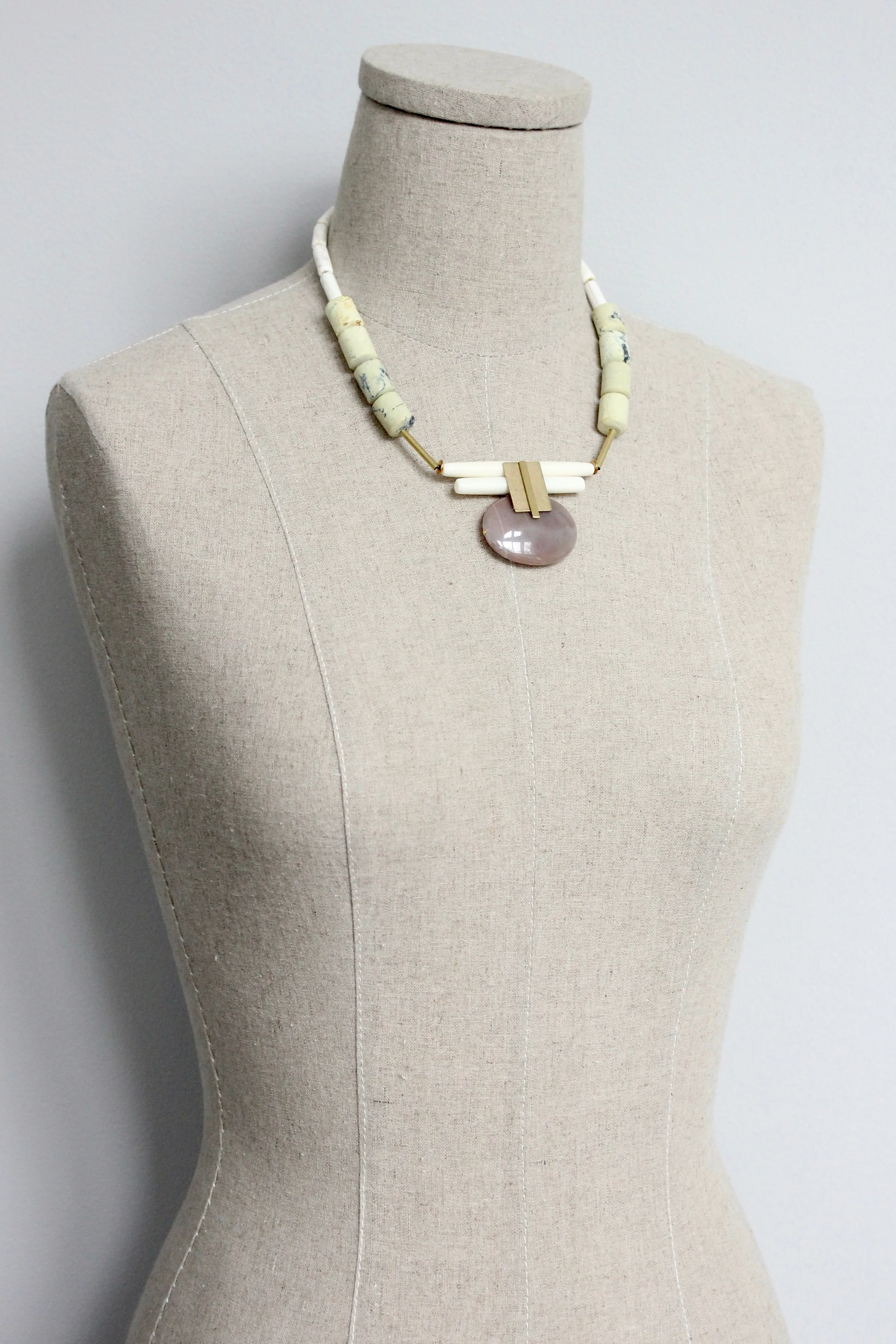 ISL217 Yellow turquoise and moonstone Artdeco necklace
