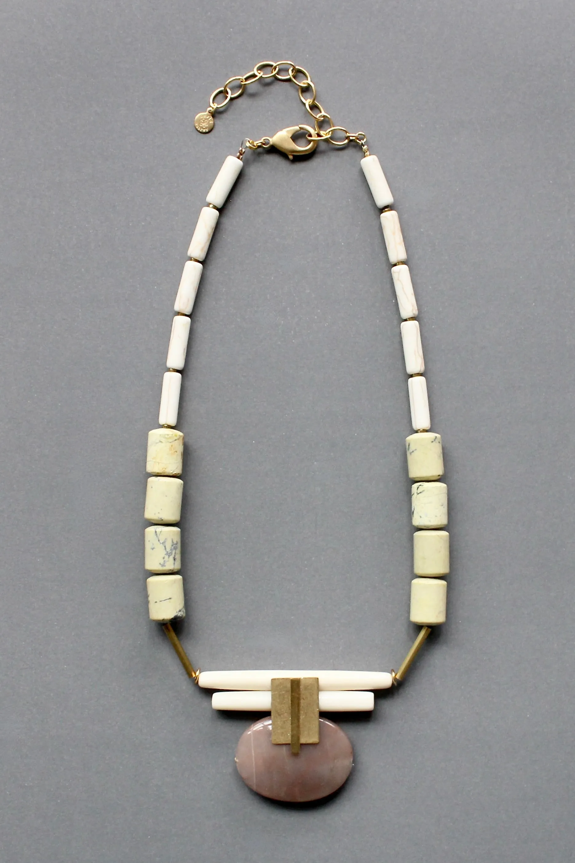 ISL217 Yellow turquoise and moonstone Artdeco necklace