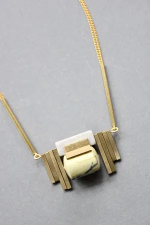ISL318 Artdeco yellow turquoise pendant necklace
