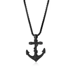 Italgem Stainless Steel Black Plated Anchor Necklace