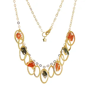 Italian 14k Yellow Gold Handmade Fancy Quartz & Coral Necklace 17" 8.5 grams