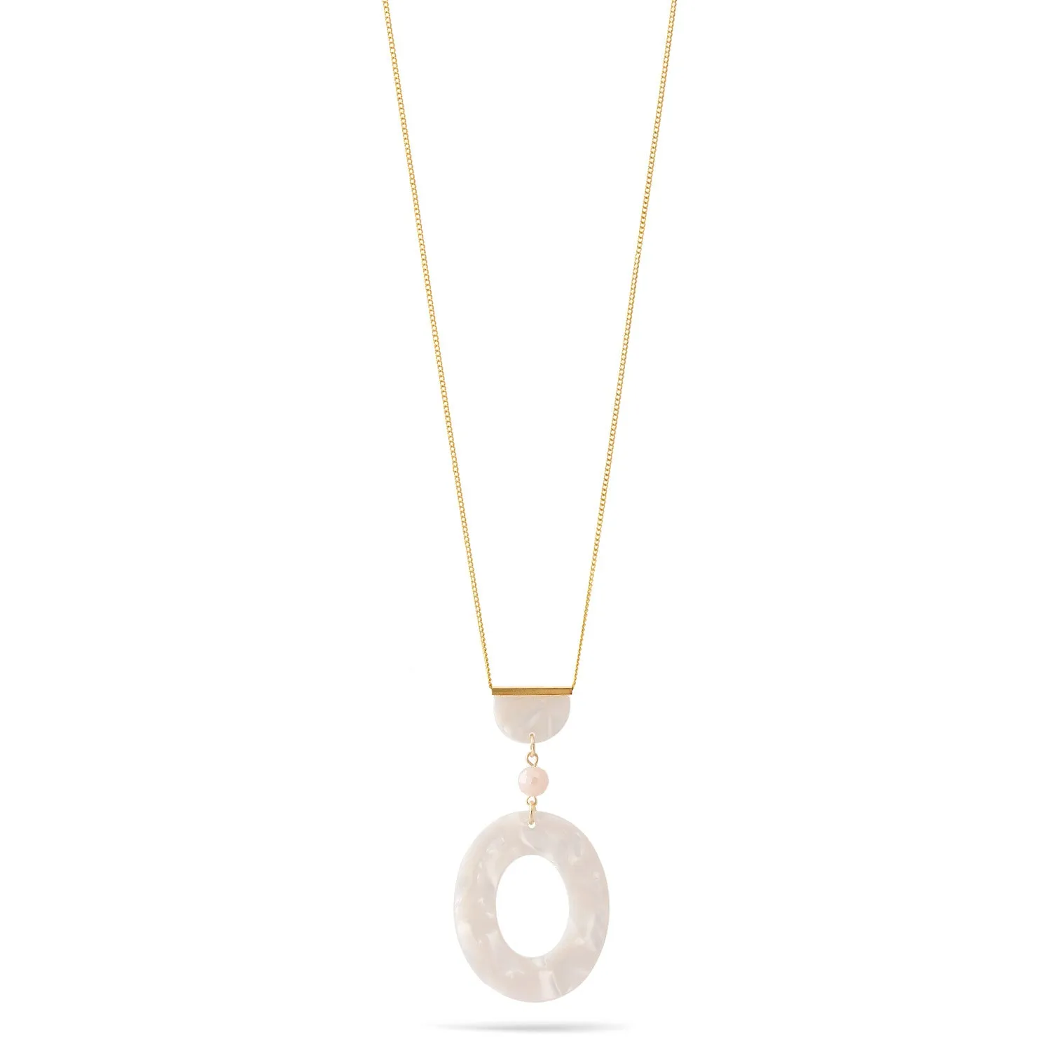 IVORY ACETATE RESIN OVAL GOLD PENDANT NECKLACE #SWKK-11621IVR (OD15)