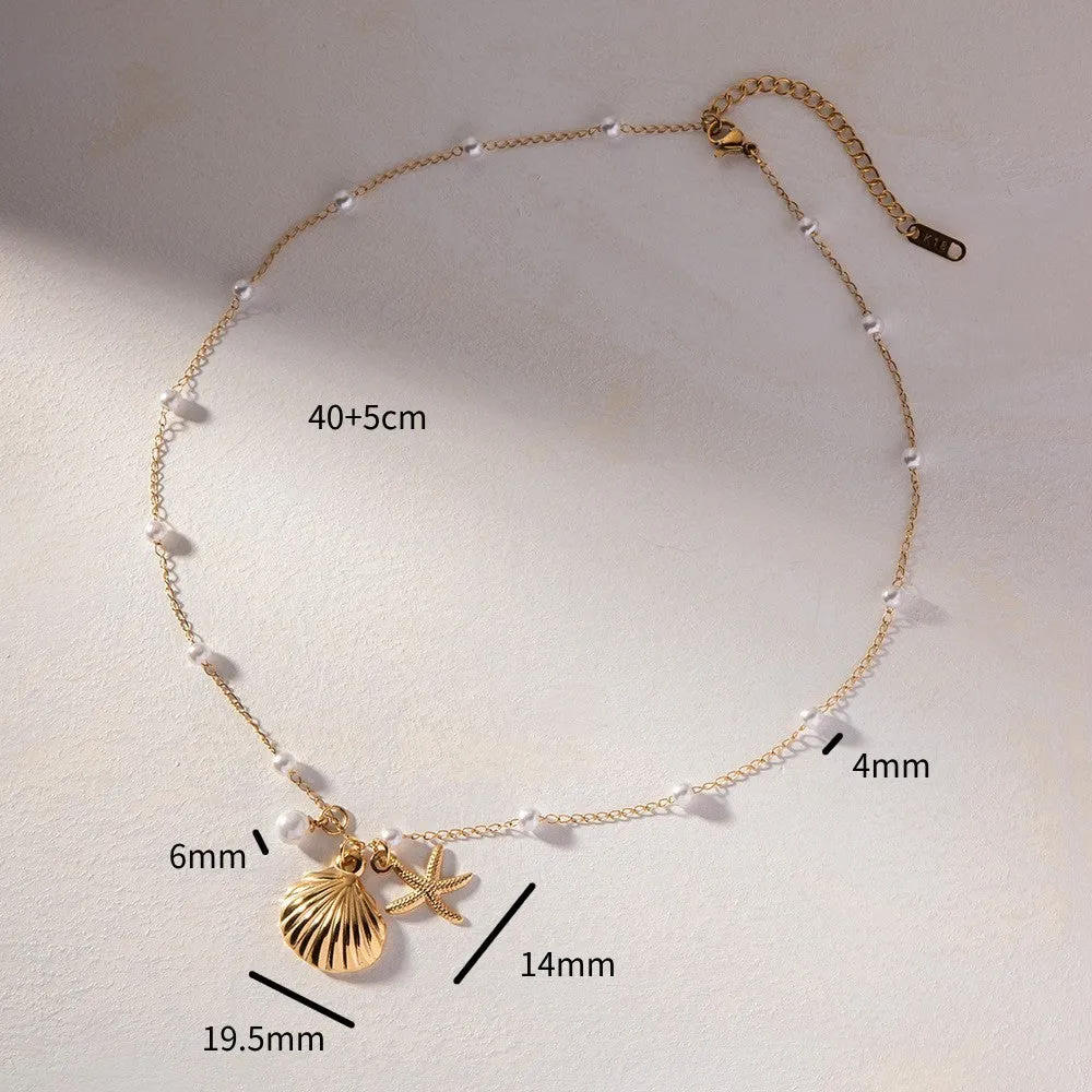 Jessica Titanium Steel Ocean Series Pearl Necklace