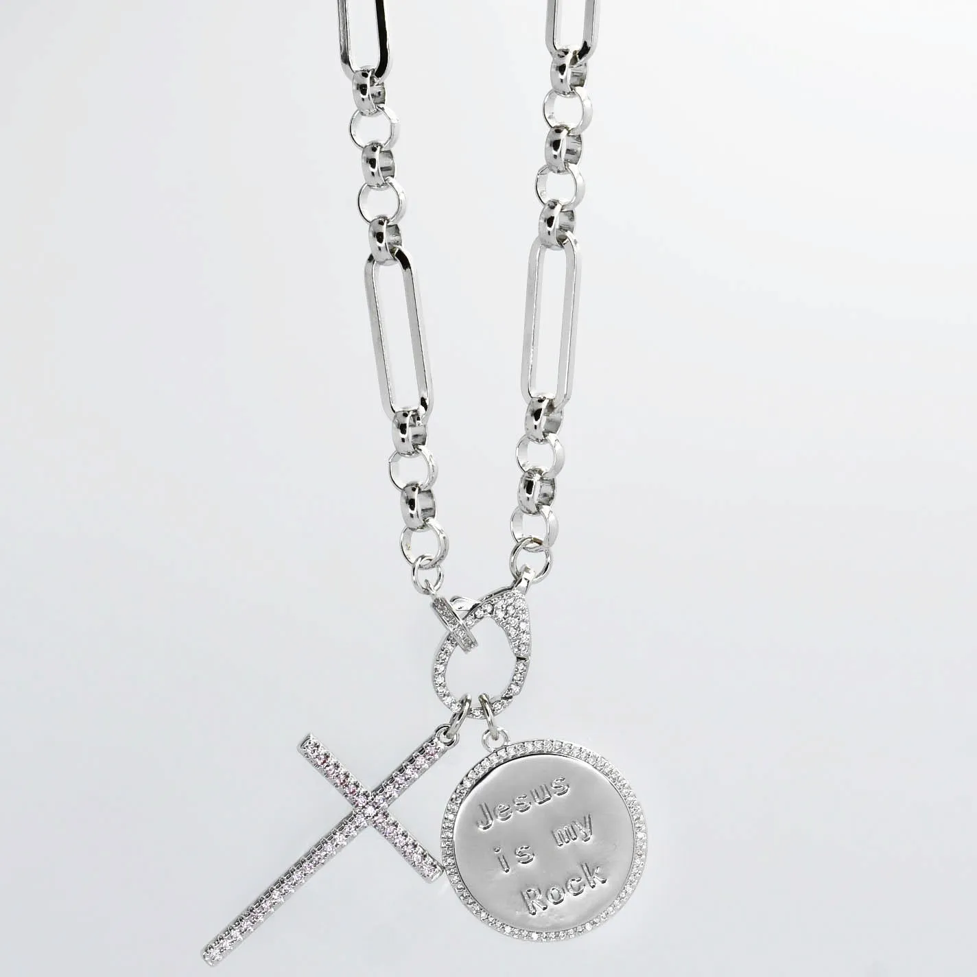 Jesus is my Rock Silver Necklace I-37