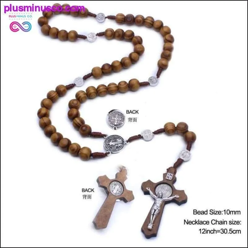 Jesus Necklace Pendant for Men Woman Wooden Long Beaded