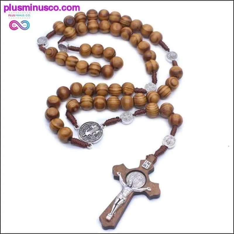 Jesus Necklace Pendant for Men Woman Wooden Long Beaded