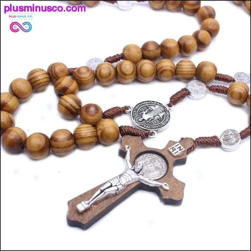Jesus Necklace Pendant for Men Woman Wooden Long Beaded