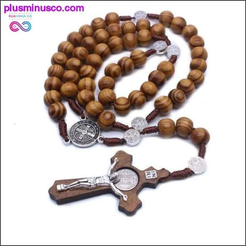 Jesus Necklace Pendant for Men Woman Wooden Long Beaded