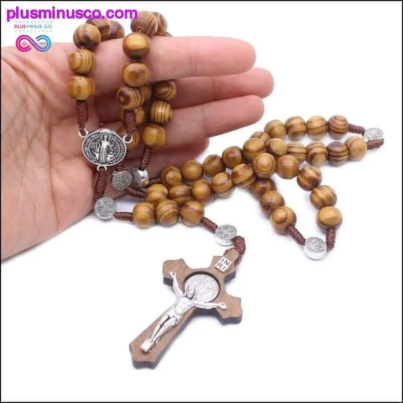 Jesus Necklace Pendant for Men Woman Wooden Long Beaded