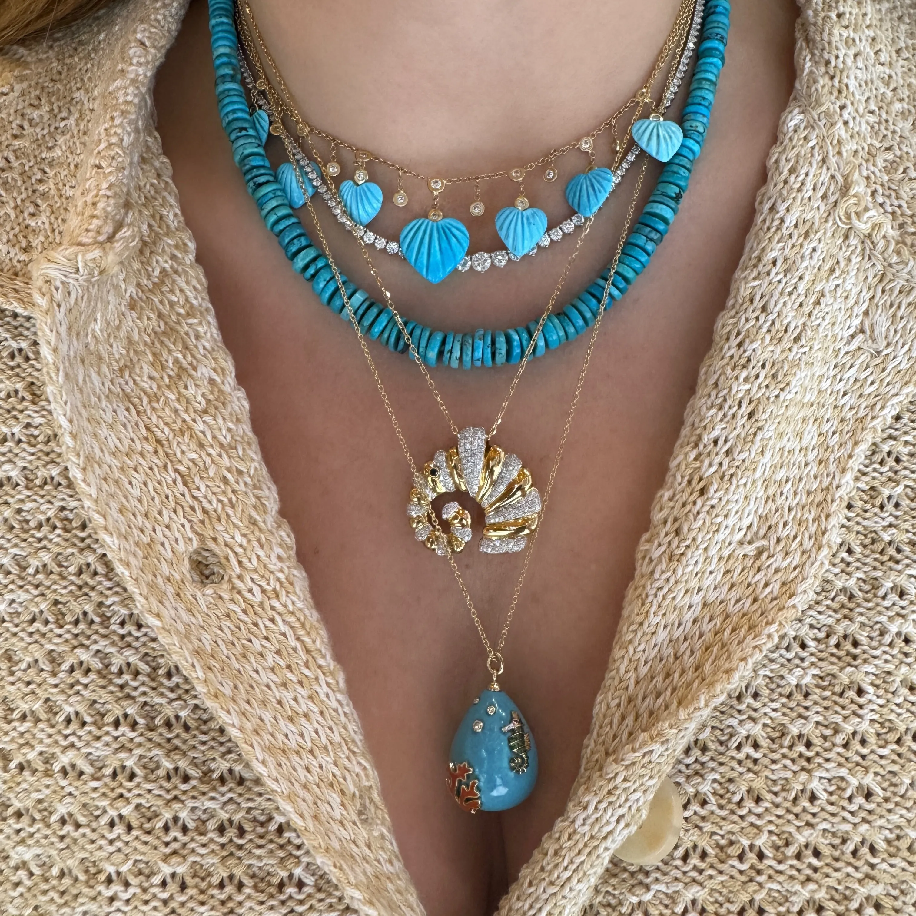 Jumbo Diamond Elephant Shell Pendant Necklace