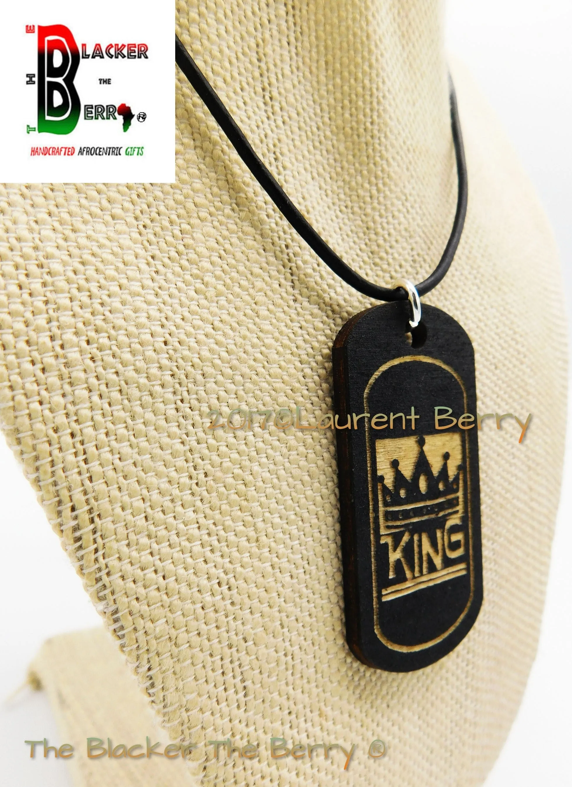 King & Queen Necklaces Wooden Dog Tags Handmade by The Blacker The Berry ®