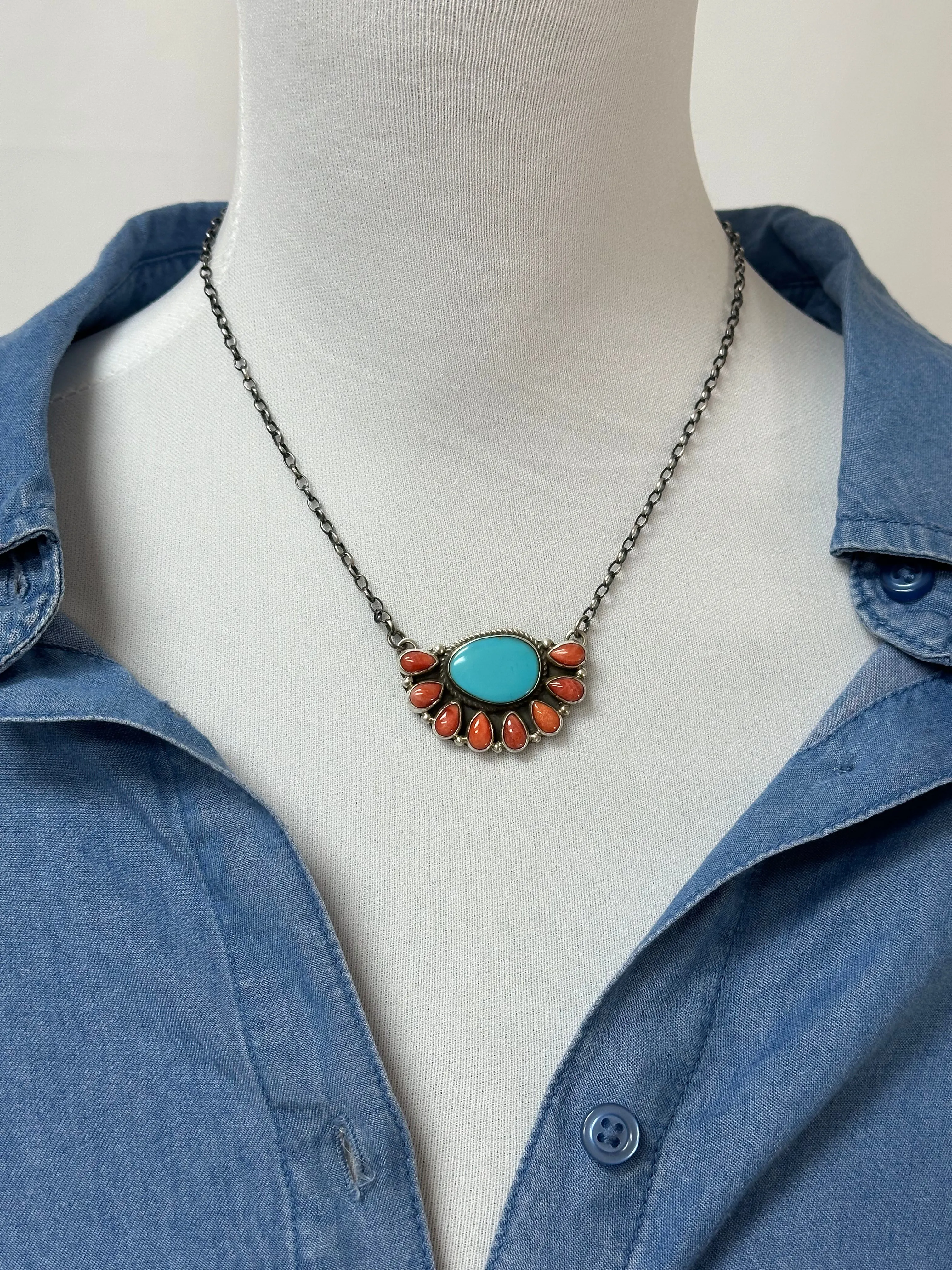 Kingman & Coral Half Cluster Necklace