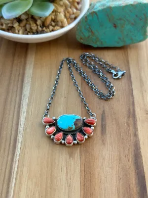 Kingman & Coral Half Cluster Necklace