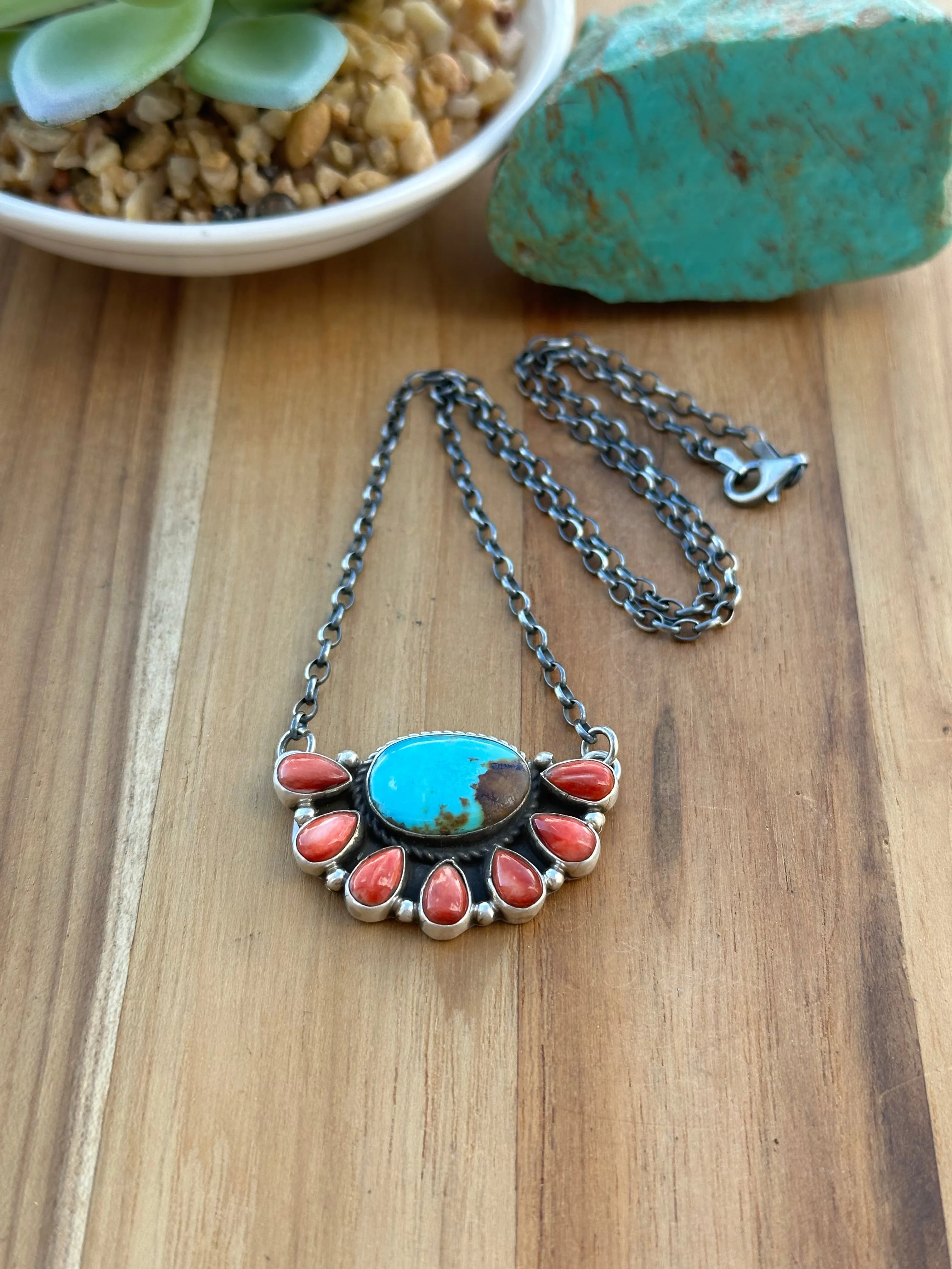 Kingman & Coral Half Cluster Necklace