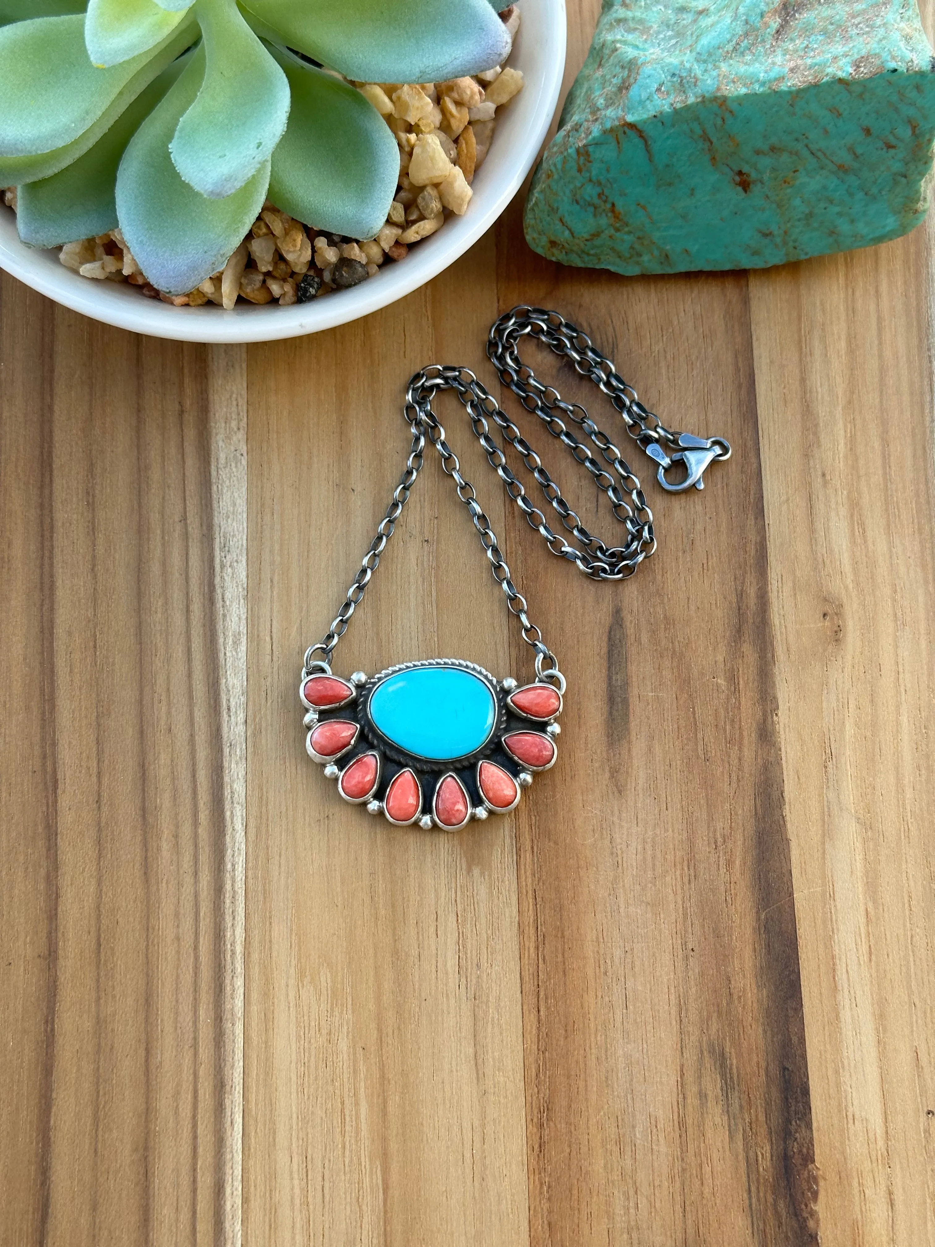 Kingman & Coral Half Cluster Necklace