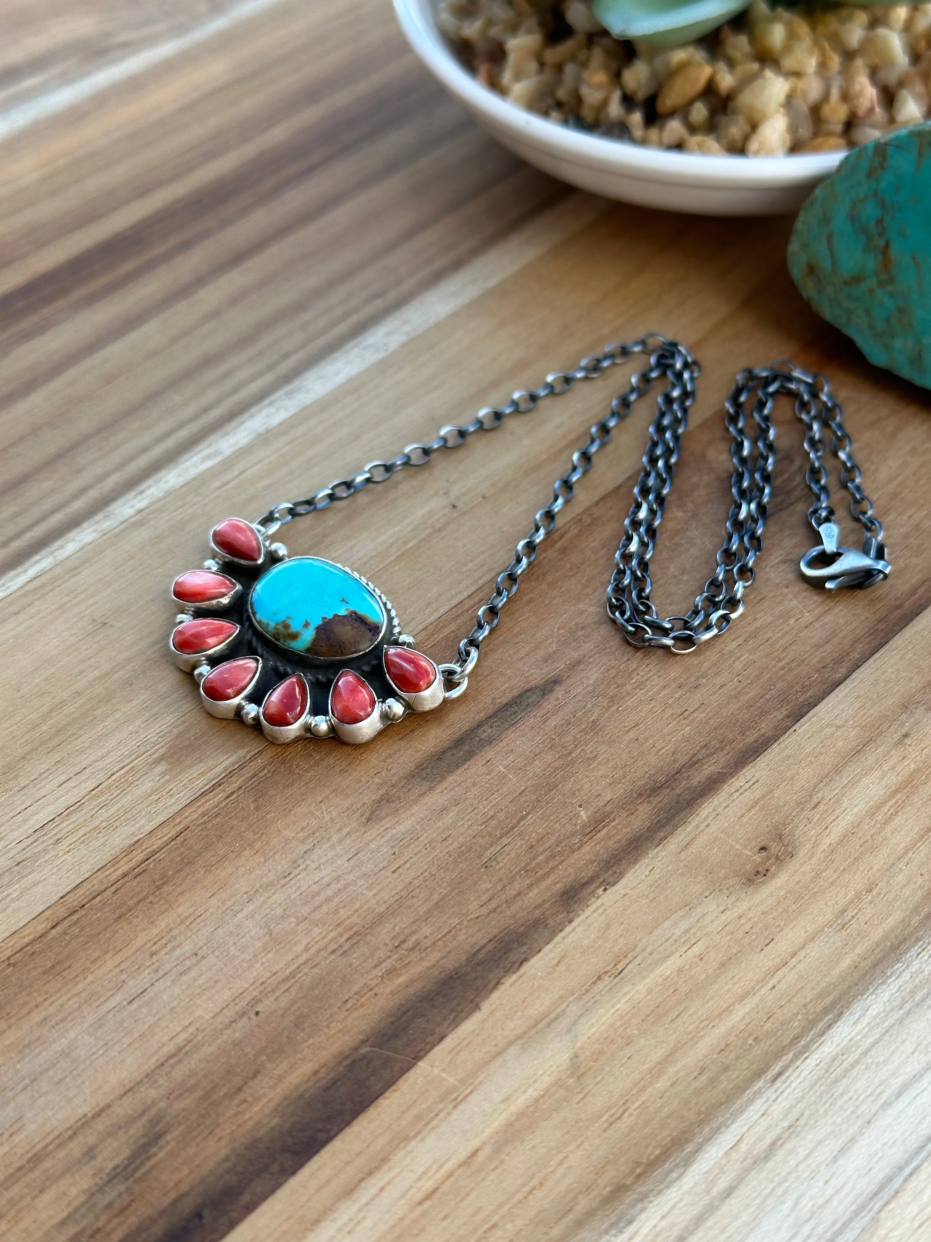 Kingman & Coral Half Cluster Necklace