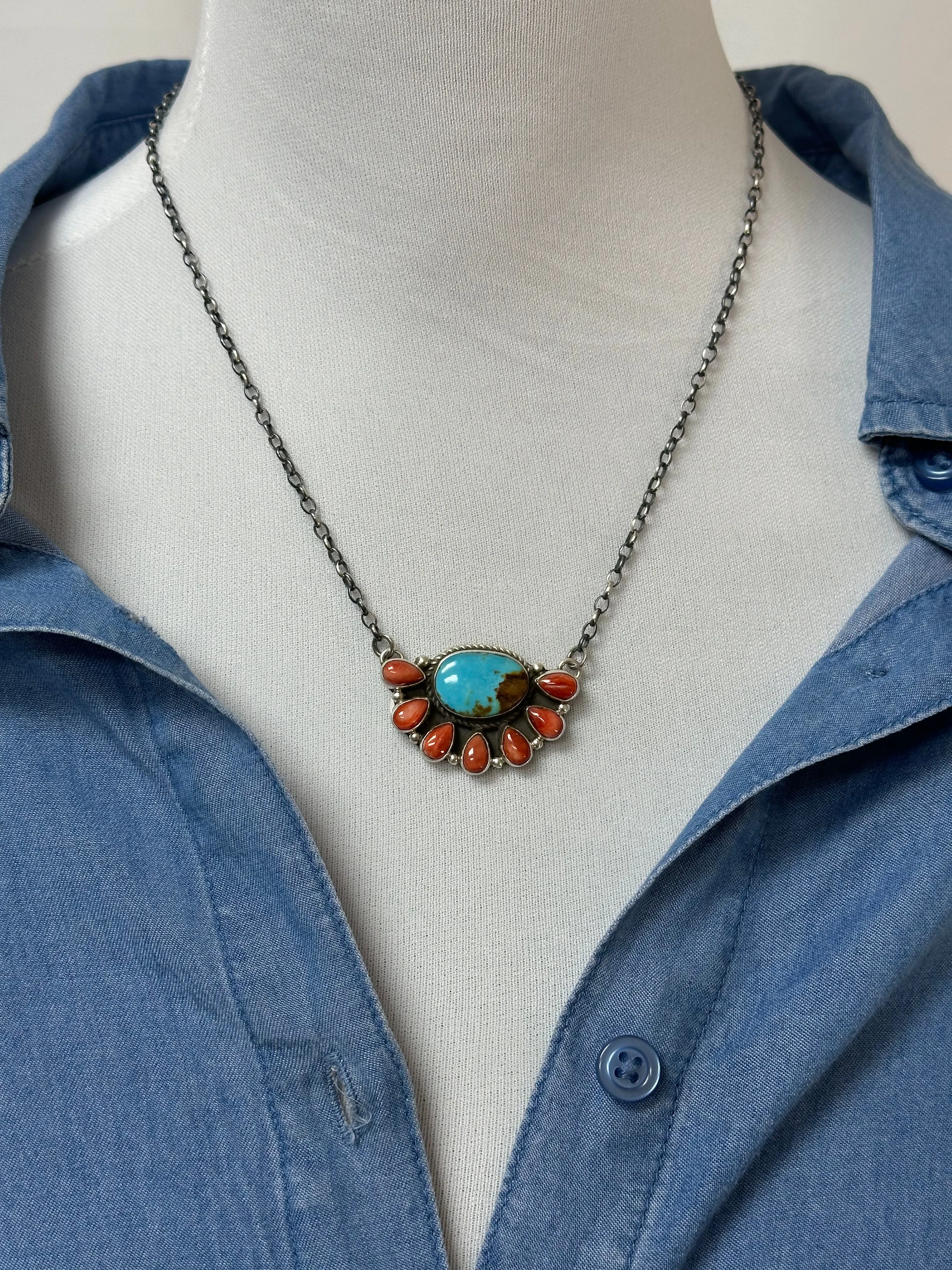Kingman & Coral Half Cluster Necklace