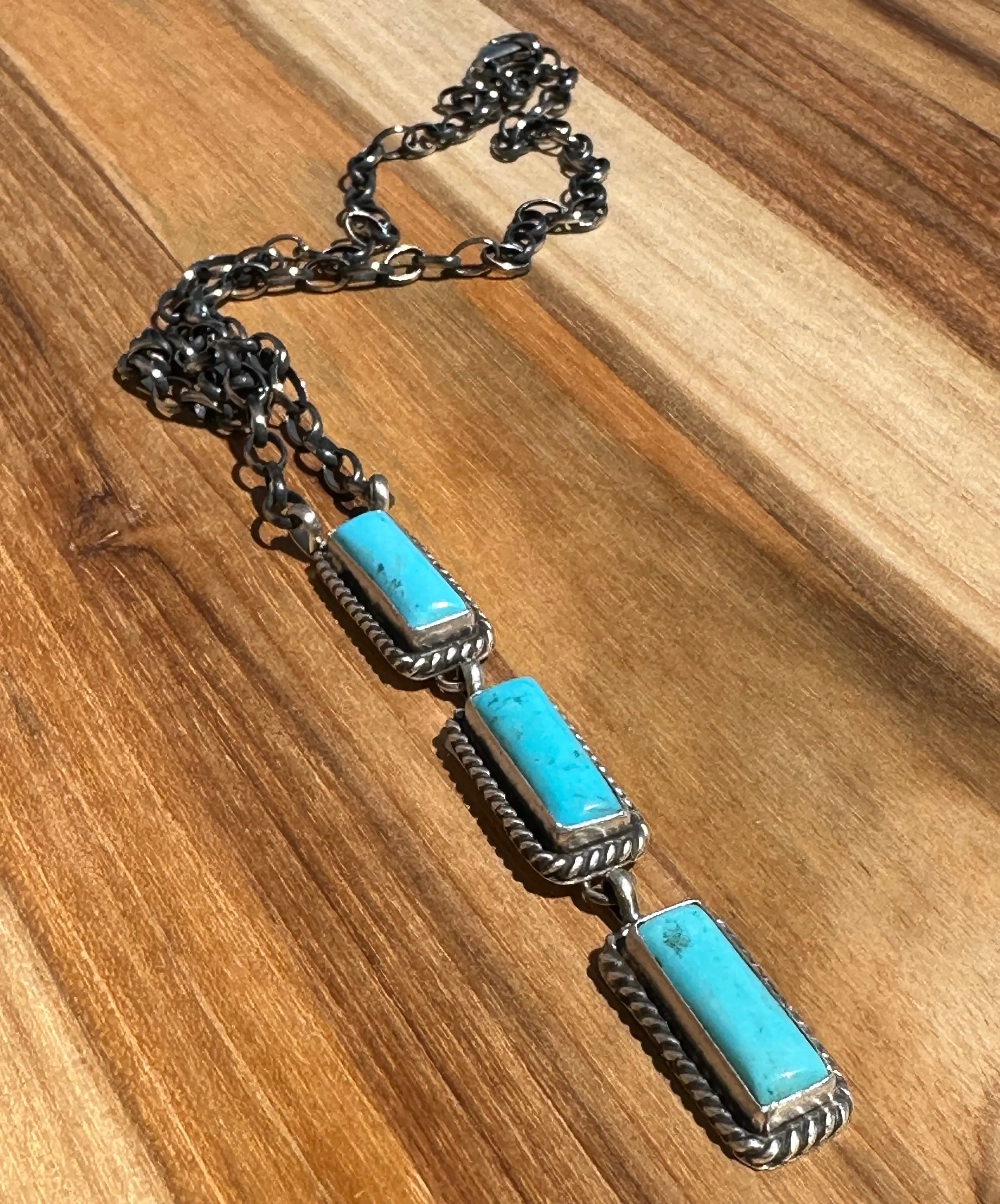 Kingman Turquoise 3 Stone Necklace