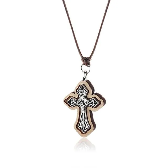 Knights Templar Necklace - Wooden Jerusalem Cross