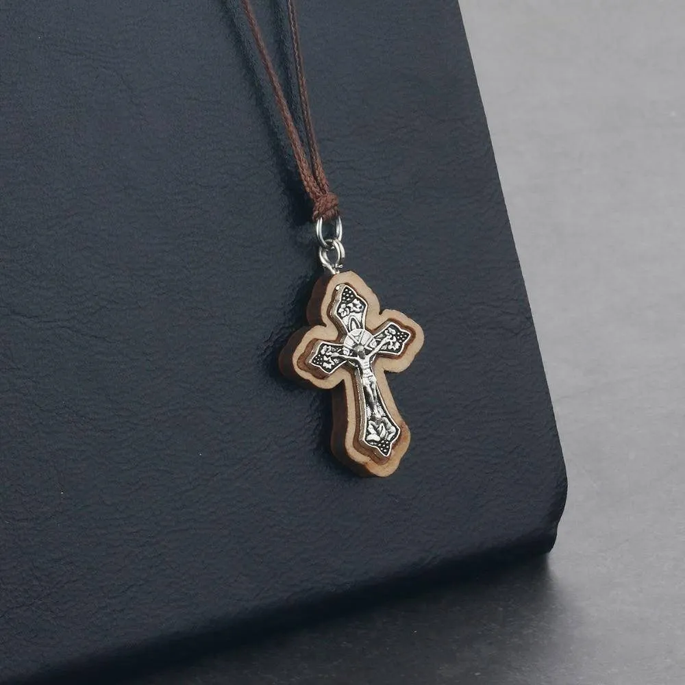 Knights Templar Necklace - Wooden Jerusalem Cross