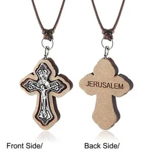 Knights Templar Necklace - Wooden Jerusalem Cross
