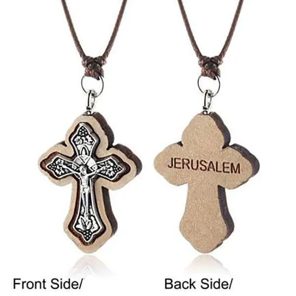 Knights Templar Necklace - Wooden Jerusalem Cross