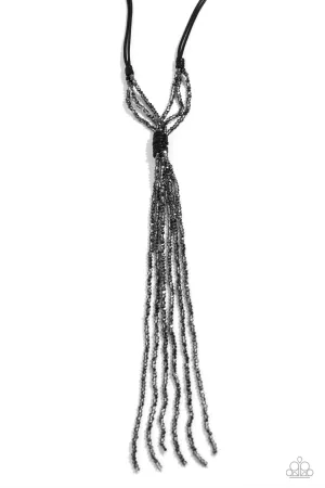 Knotted Karma - Black - Knotted Cord Smoky Bead Paparazzi Long Necklace