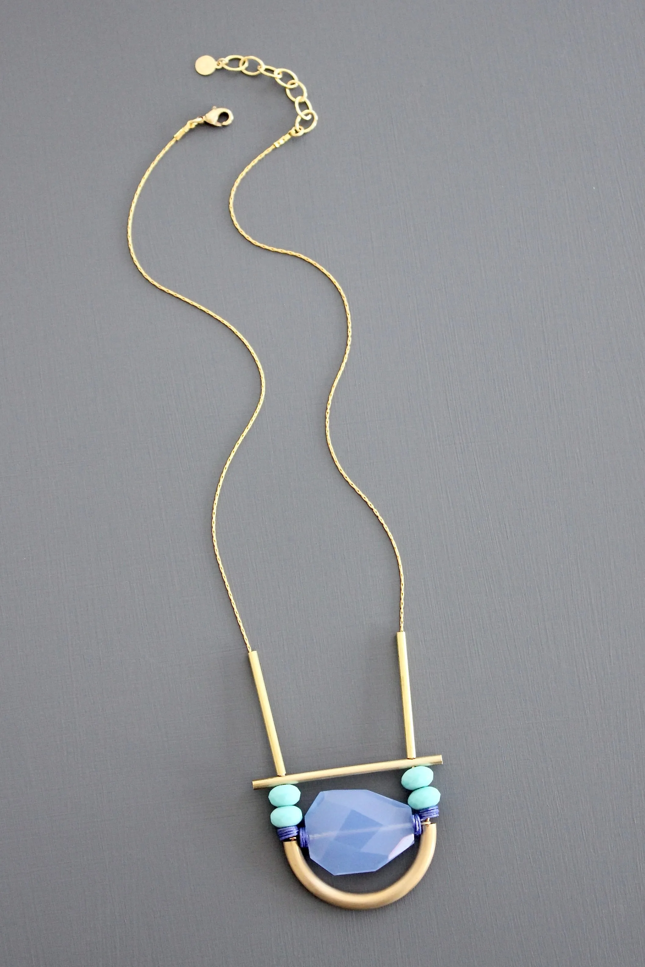 KYL222 turquoise and lavender geometric necklace
