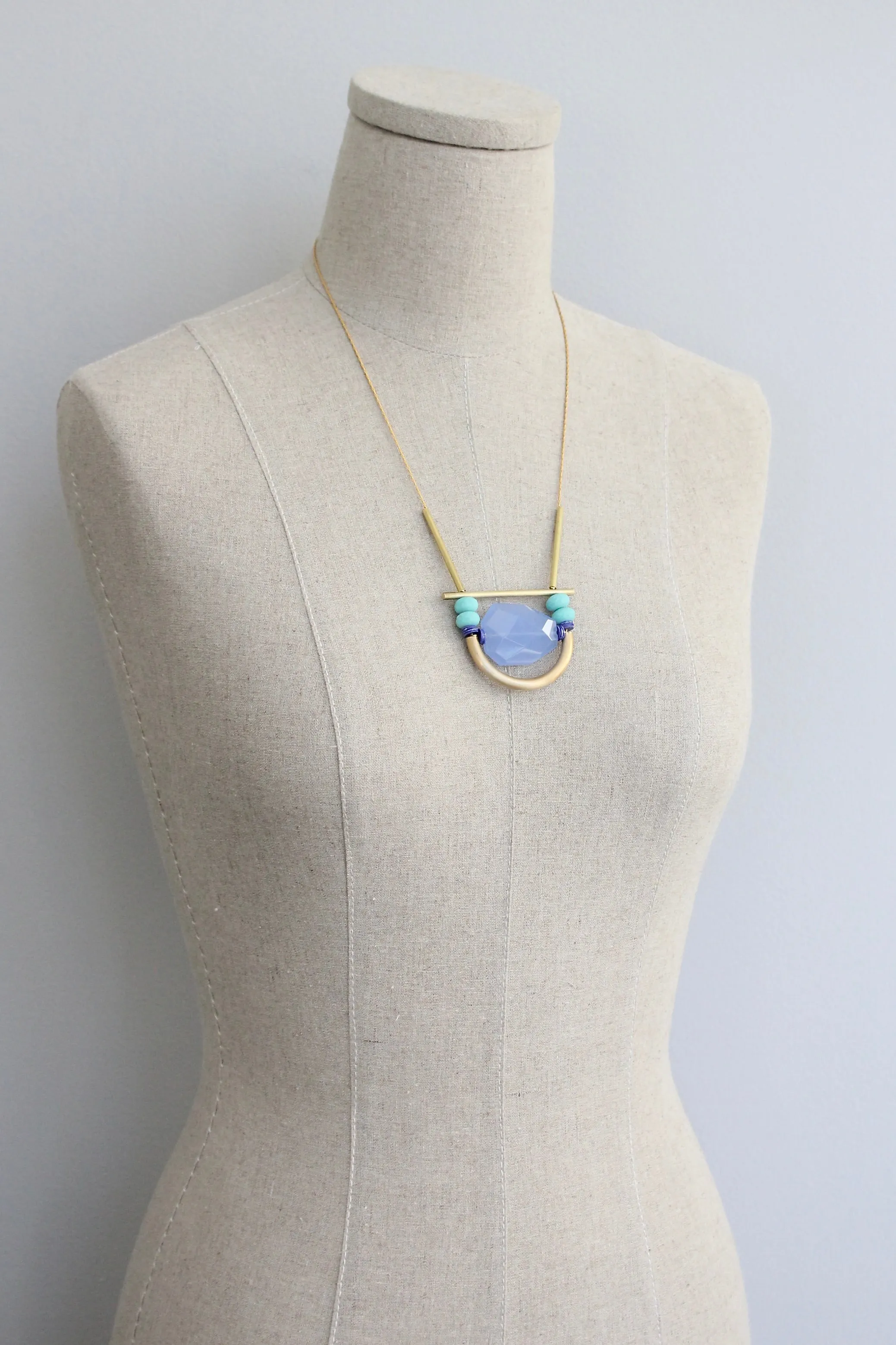 KYL222 turquoise and lavender geometric necklace