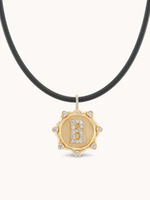 Large Alphabet Pave Coin Cord Necklace