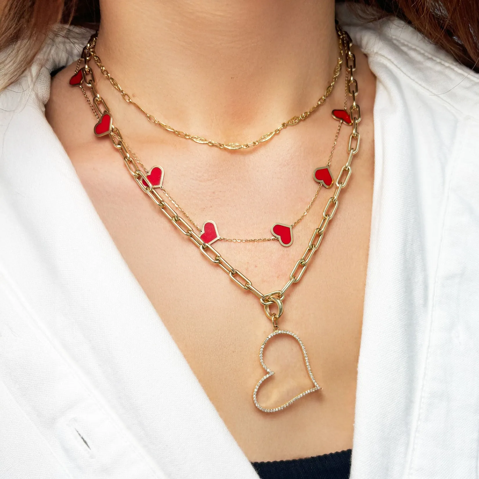 Large Coral Heart Station Necklace