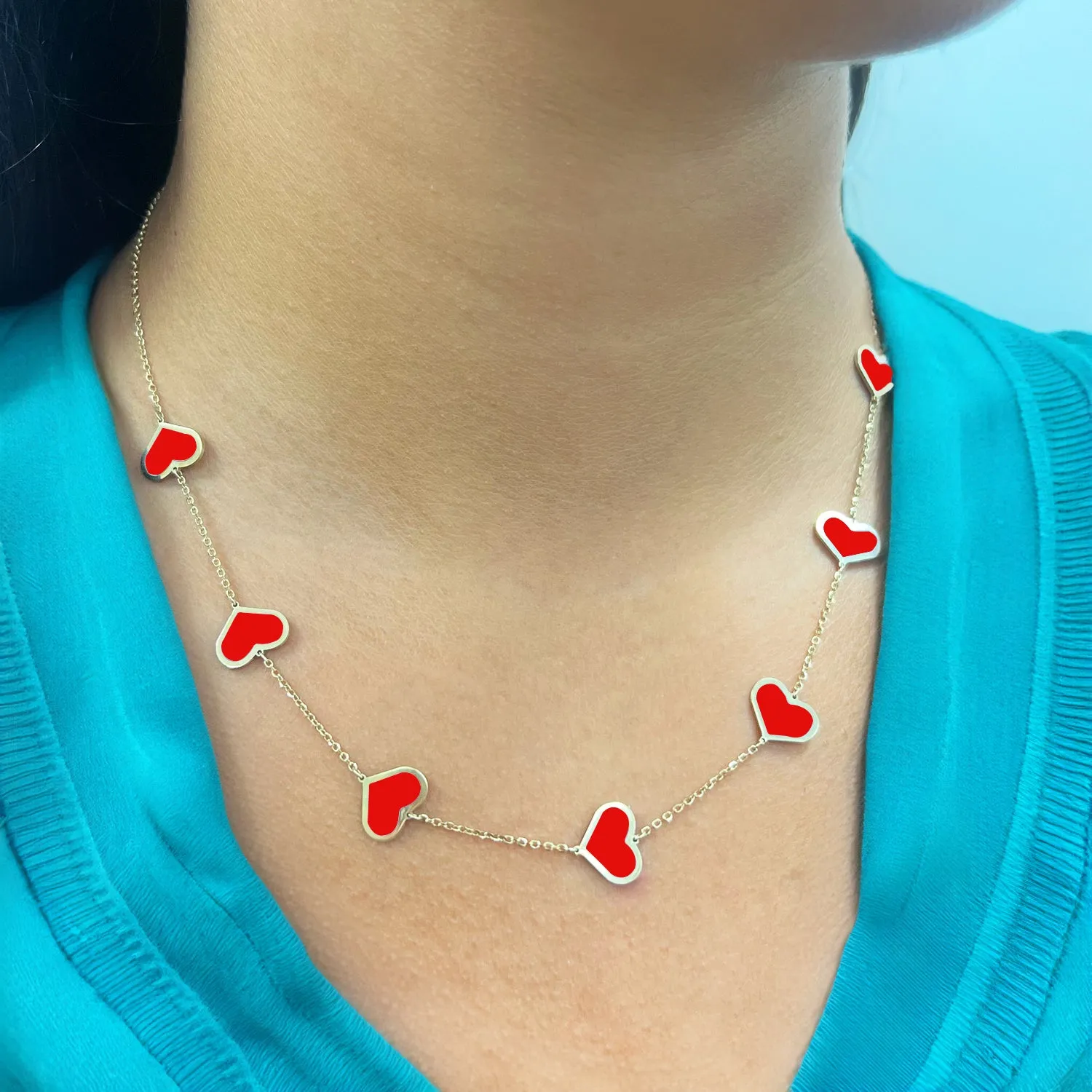 Large Coral Heart Station Necklace