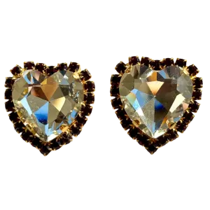 Large Diamond and Red Crystal Heart Post Earrings