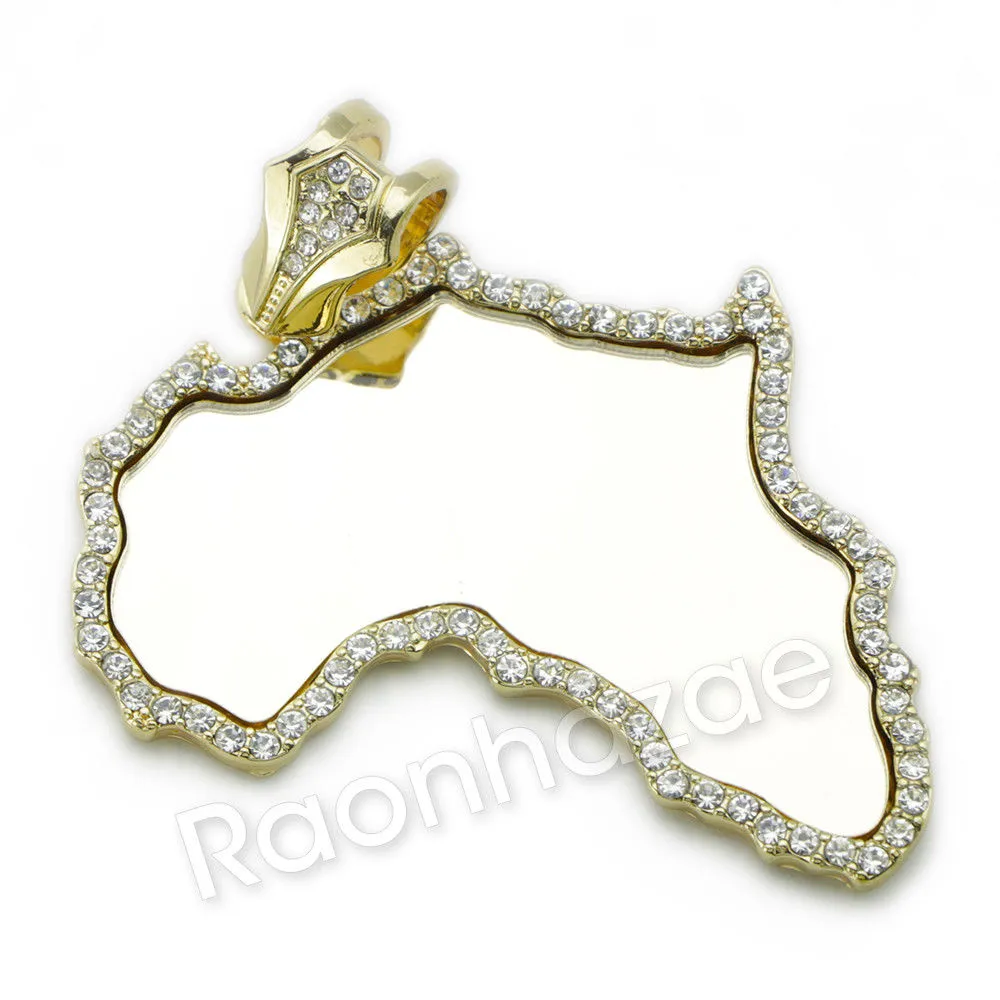 LARGE MIRROR AFRICA MAP ROPE CHAIN DIAMOND CUT CUBAN CHAIN NECKLACE G59
