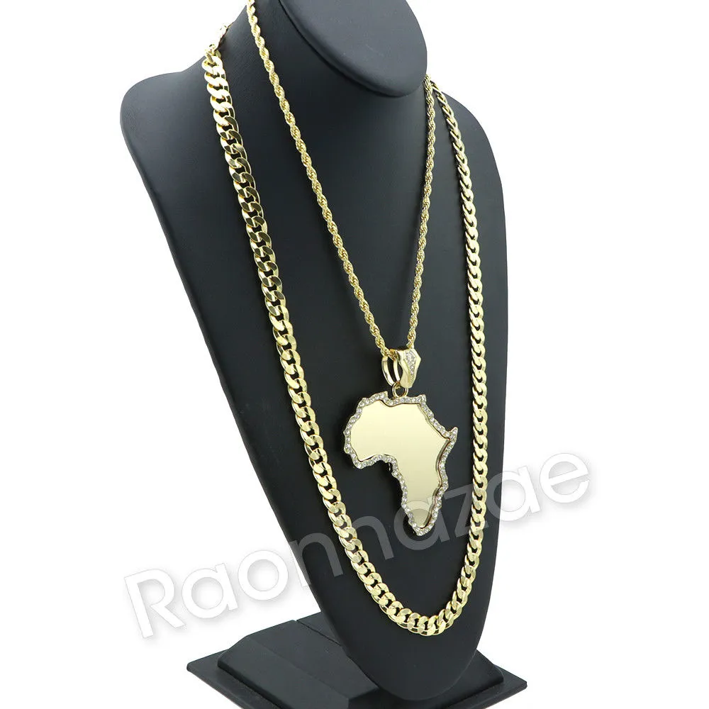 LARGE MIRROR AFRICA MAP ROPE CHAIN DIAMOND CUT CUBAN CHAIN NECKLACE G59