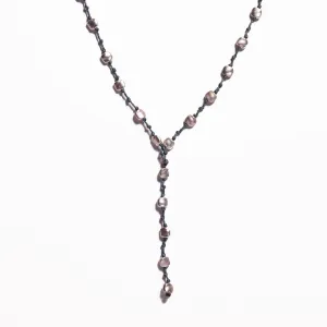 Lariat Zinc/Silver Grey Leather Necklace